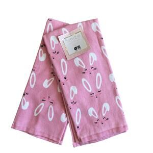 SMIZE Pink Easter Bunny Rabbit Kitchen Towels 18x28 Set of 2 NEW